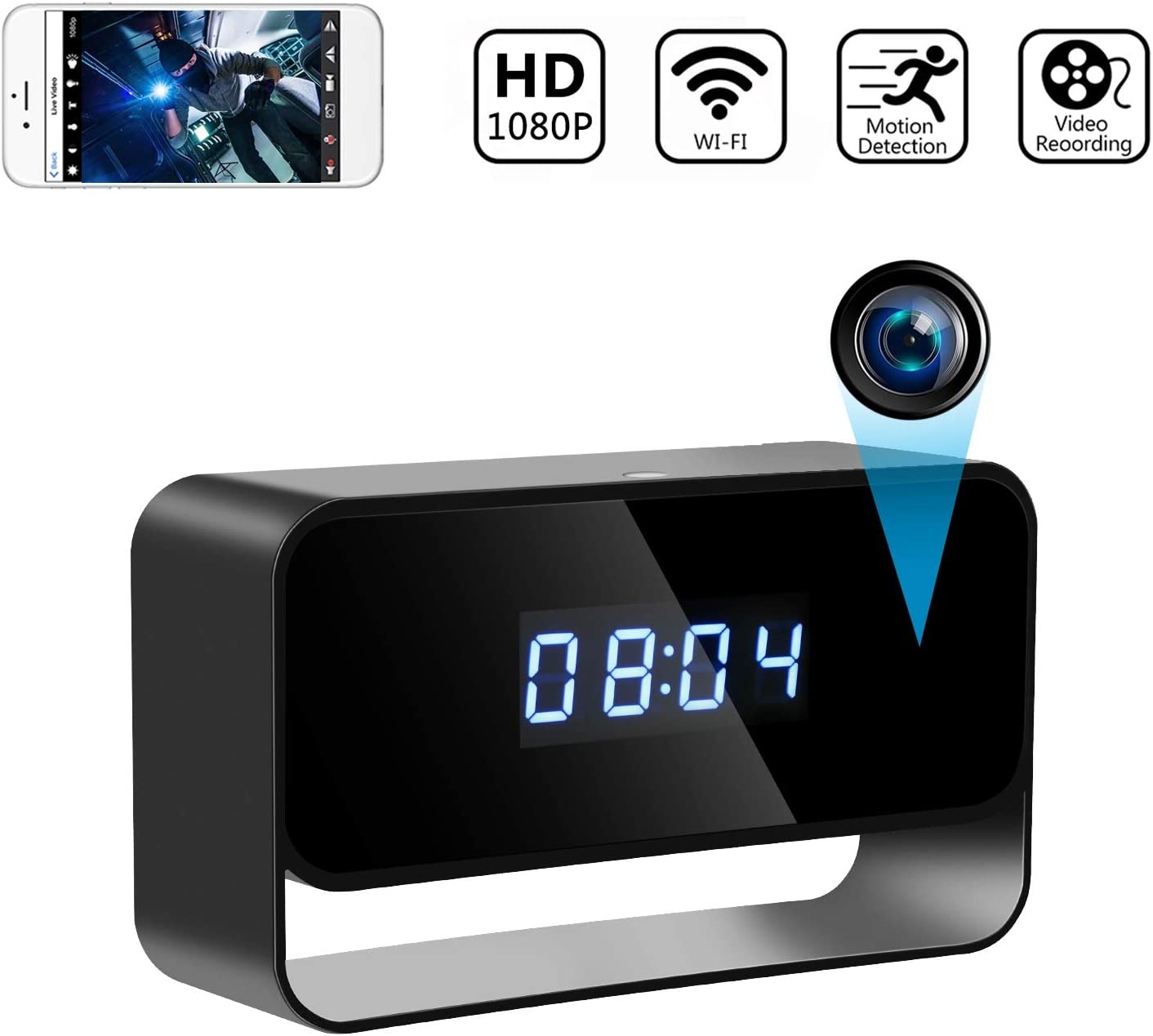 Hidden Camera Clock WiFi Spy Camera FHD1080P Wireless Secret Night Vision Motion Detection Alert